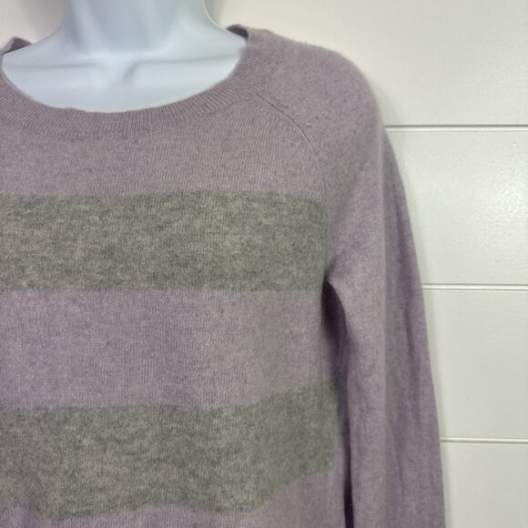 APT 9 100% Cashmere Striped Long Sleeve Pullover Sweater Purple Gray sz M - Picture 3 of 7